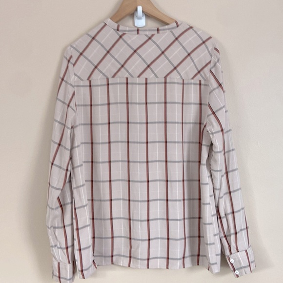 Longchamp- Plaid Button Down Blouse  Neutral Tones Lightweight & Versatie - Picture 8 of 10